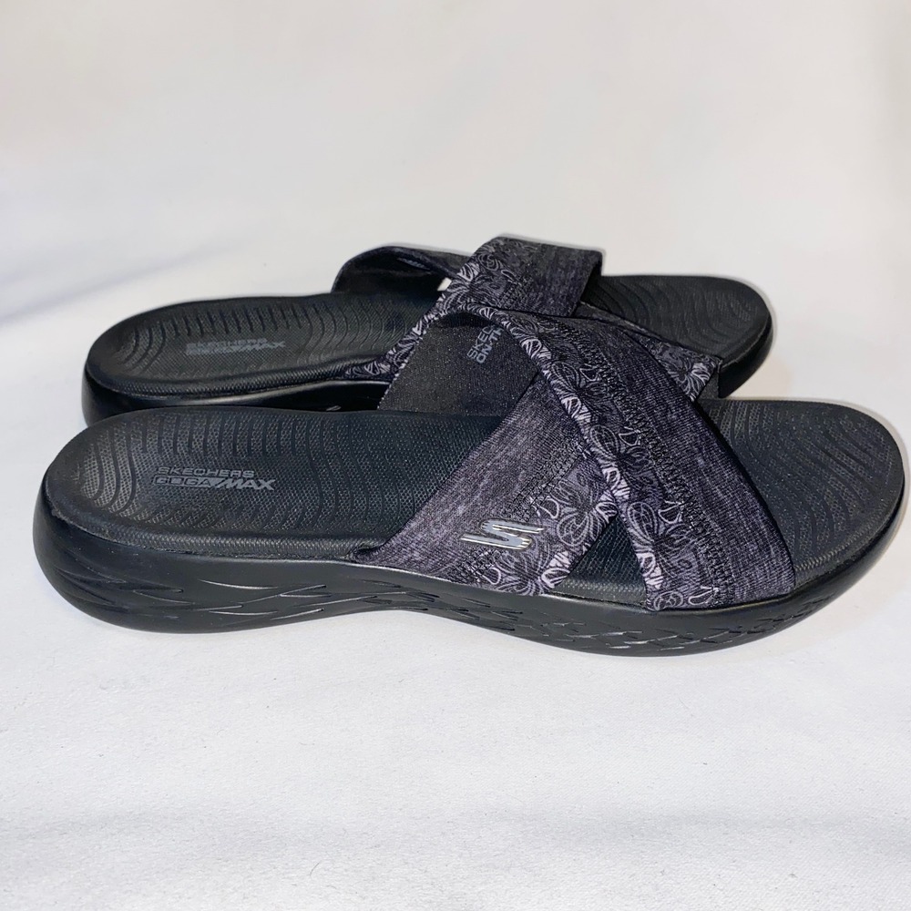 Skechers On-the-GO 600 Goga Max Slides Black Grey Floral Sandals 15306 Womens 11 - Picture 5 of 12